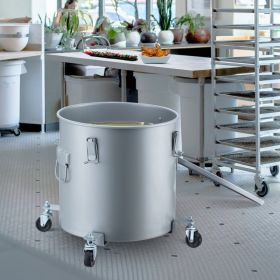 Fryer Grease Bucket, 8 Gal Oil Disposal Caddy with Caster Base, Carbon Steel with Rust-Proof Coating, Oil Transport Container with Lid, Lock Clip (Option: Grey)