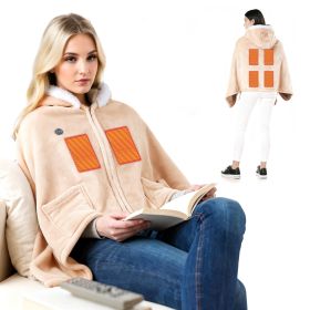 Wearable Heated Throw Blanket Double-Sided Flannel Portable Electric Heating Hoodie For Women Men Machine Washable 3 Heating Levels Battery Operated (Option: HeatedRobeBeigeGPCT5563)