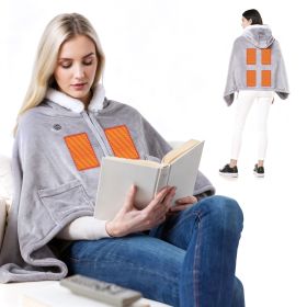 Wearable Heated Throw Blanket Double-Sided Flannel Portable Electric Heating Hoodie For Women Men Machine Washable 3 Heating Levels Battery Operated (Option: HeatedRobeGreyGPCT5563)