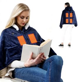Wearable Heated Throw Blanket Double-Sided Flannel Portable Electric Heating Hoodie For Women Men Machine Washable 3 Heating Levels Battery Operated (Option: HeatedRobeBlueGPCT5563)