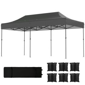 10 x 20 ft Pop Up Canopy Tent, Heavy Duty UPF50+ Outdoor Portable Instant Canopy Shelter with Wheeled Bag (Color: Dark Grey)