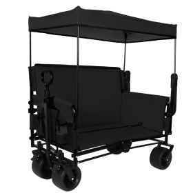 3-in-1 Folding Wagon Cart with Bench Seat Removable Canopy and Storage Collapsible Utility Wagon with Brakes 500lbs Capacity with All-Terrain Wheels f (Option: OLFC0028)