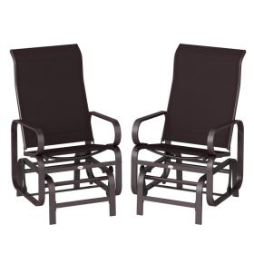 Gliding Lounger Chair Set of 2, Single Rockers with Lightweight Metal & Mesh Construction (Color: Brown)